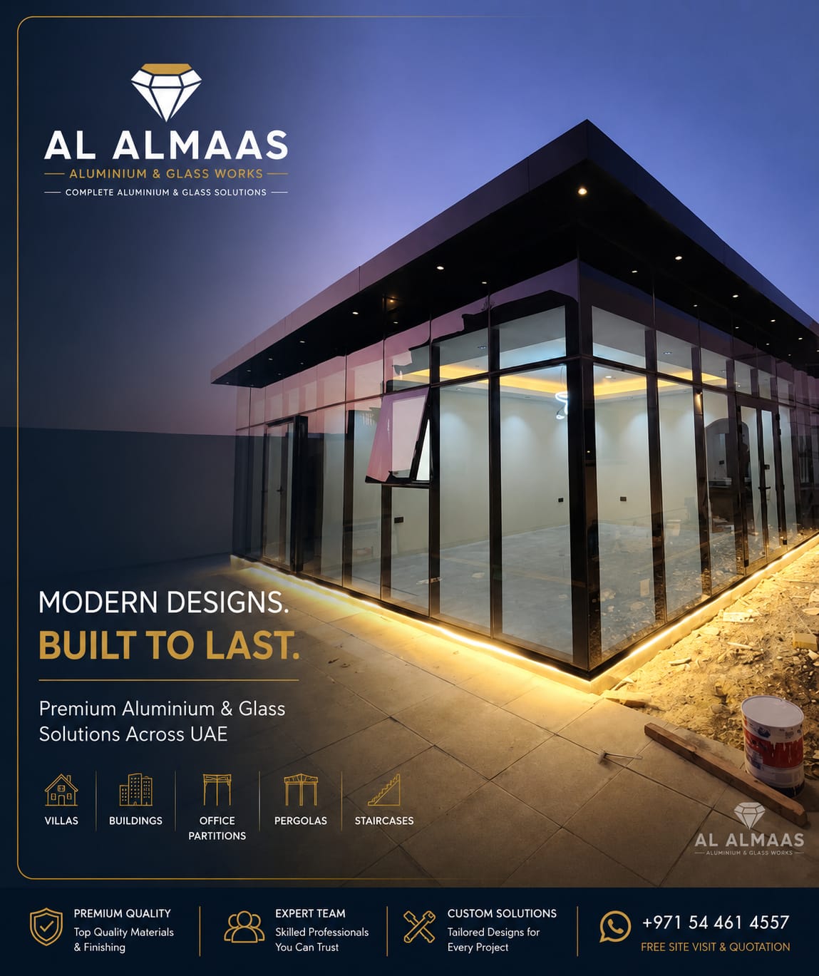Premium glass villa with aluminium frames